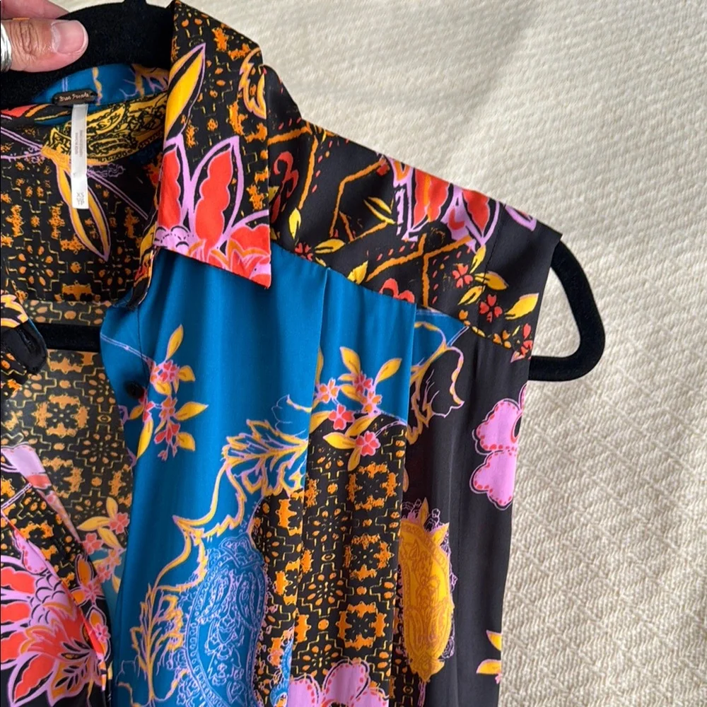 Free People Abstract Floral Sleeveless Midi Dress, 100% polyester, oversized XS - Picture 7 of 9